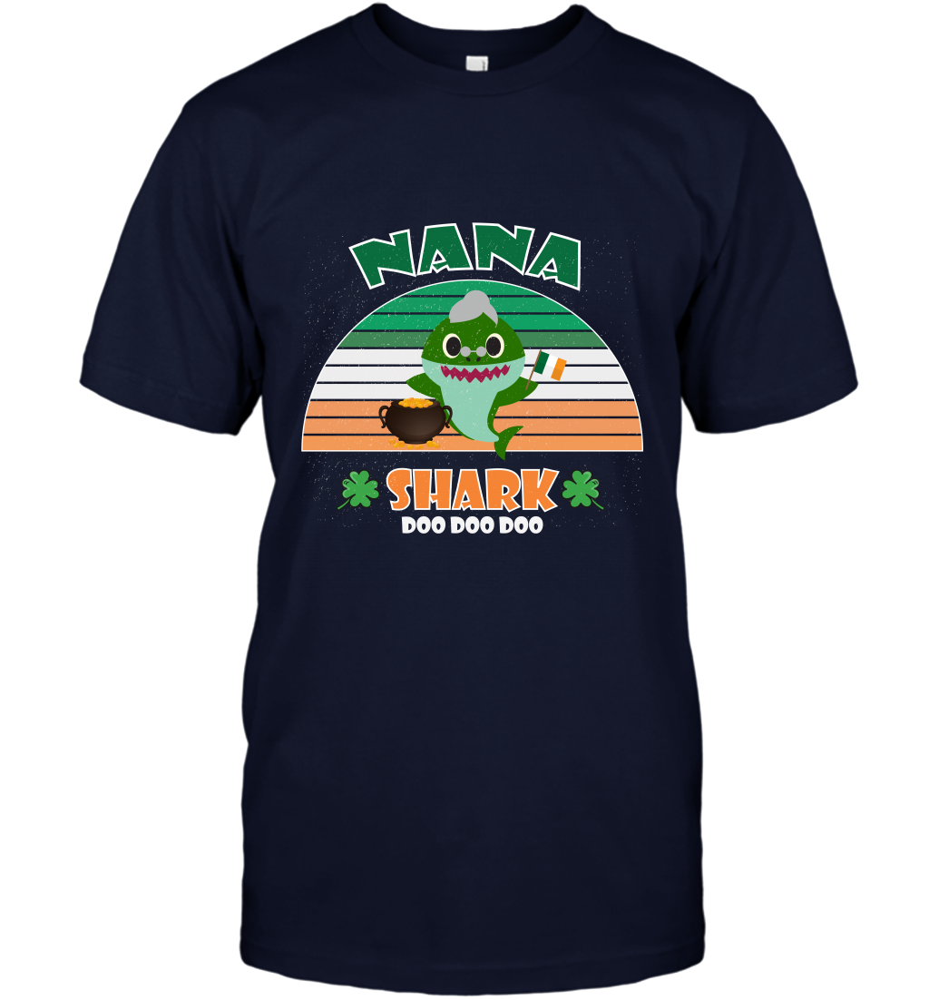 Irish Nana Shark Saint Patricks Day Family Shirt T-Shirt Navy