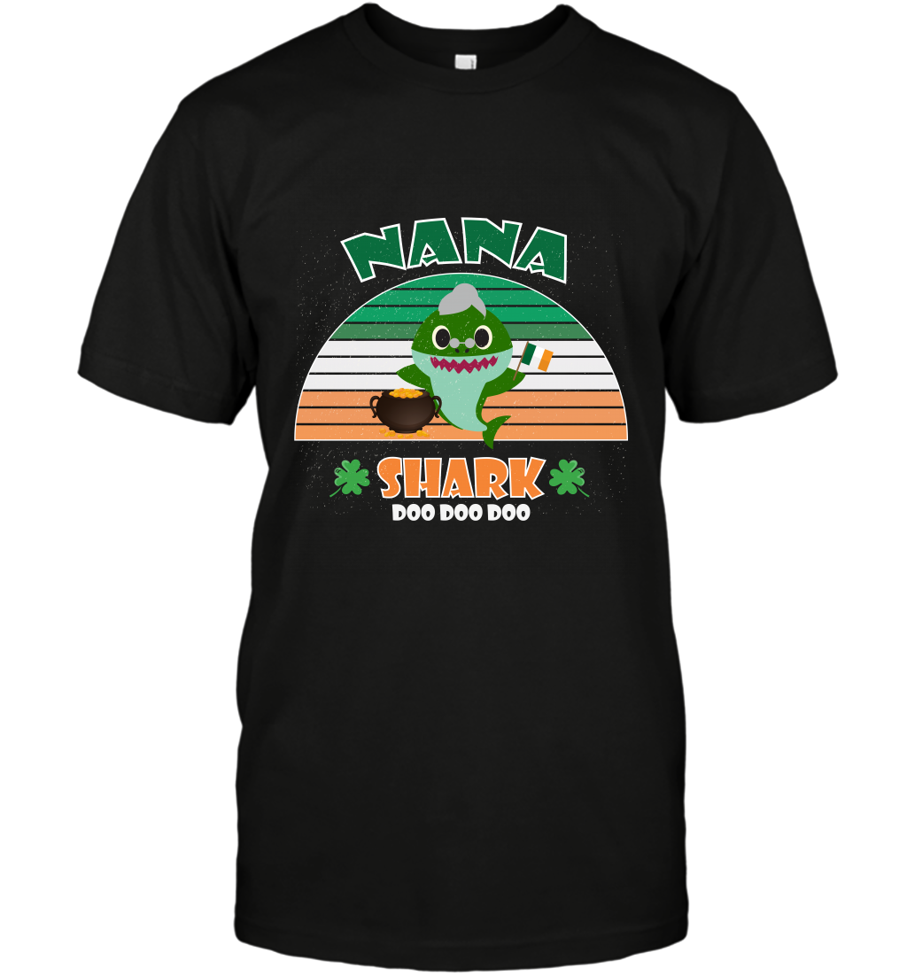 Irish Nana Shark Saint Patricks Day Family Shirt T-Shirt Black