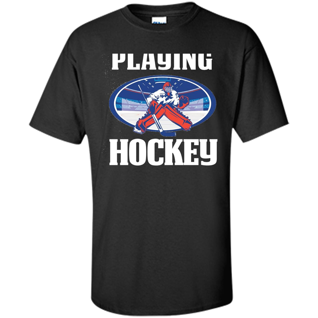 Funny Hockey T-shirt Playing Hockey Black