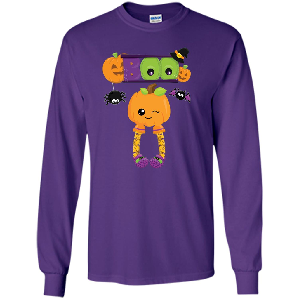 Cute Halloween Boo T-Shirt with Pumpkins-Party T-shirt Purple