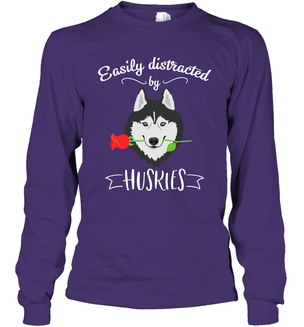 Easily Distracted By Huskies Shirt Long Sleeve T-Shirt Long Sleeve T-Shirt Purple