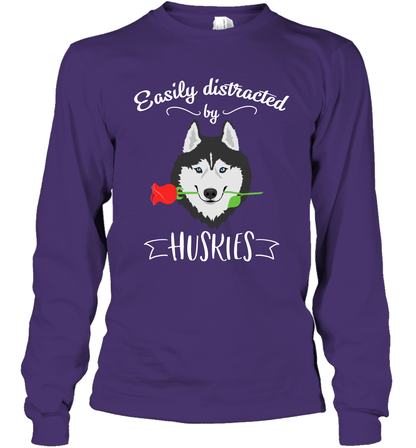 Easily Distracted By Huskies Shirt Long Sleeve T-Shirt Long Sleeve T-Shirt Purple