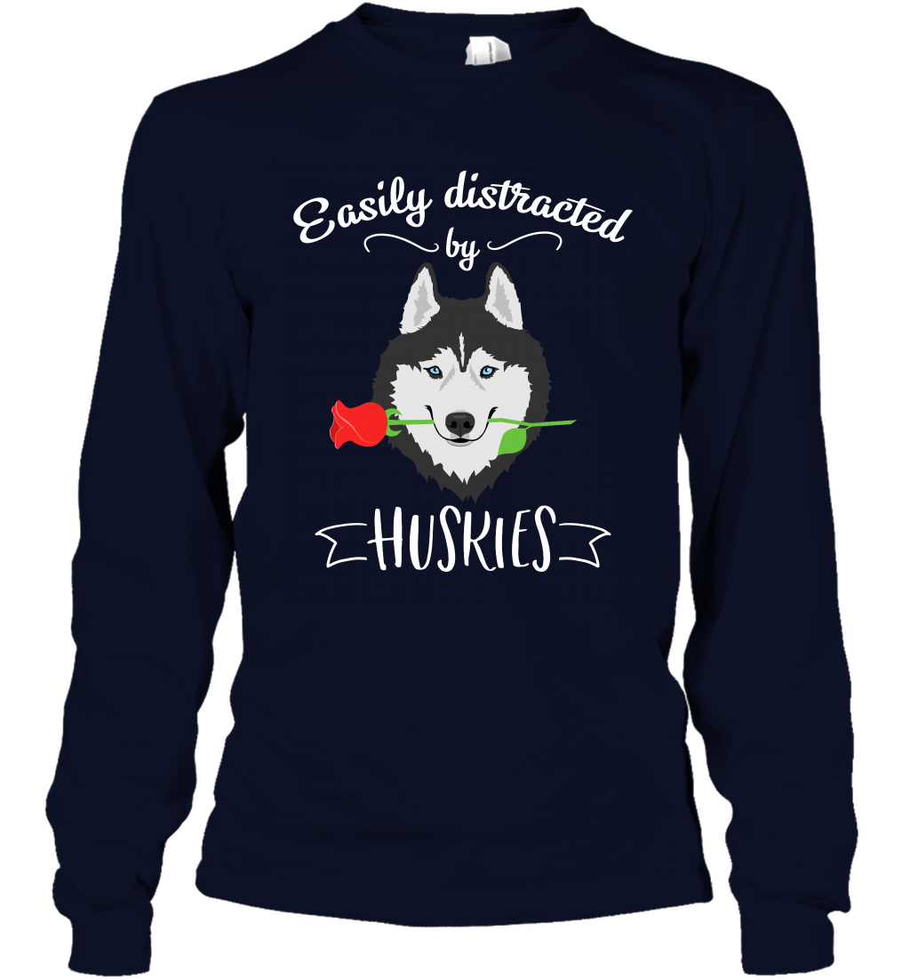 Easily Distracted By Huskies Shirt Long Sleeve T-Shirt Long Sleeve T-Shirt Navy