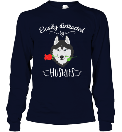 Easily Distracted By Huskies Shirt Long Sleeve T-Shirt Long Sleeve T-Shirt Navy