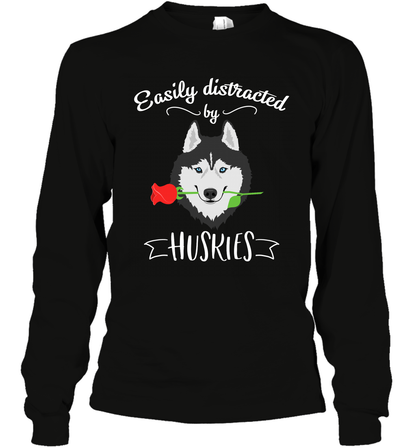 Easily Distracted By Huskies Shirt Long Sleeve T-Shirt Long Sleeve T-Shirt Black