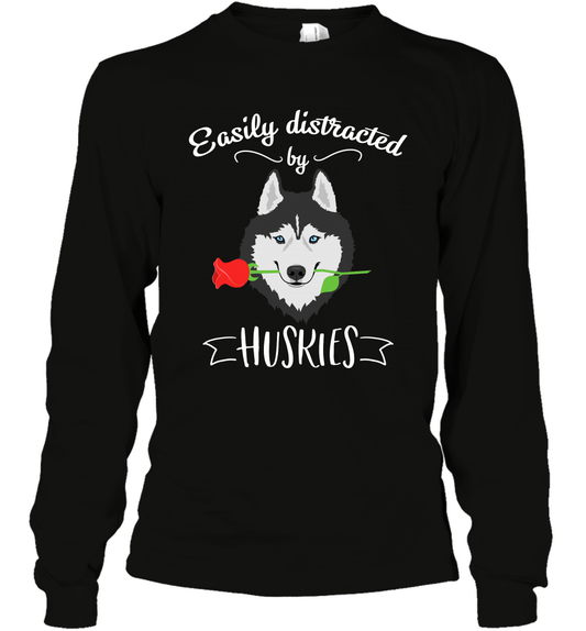 Easily Distracted By Huskies Shirt Long Sleeve T-Shirt Long Sleeve T-Shirt Black