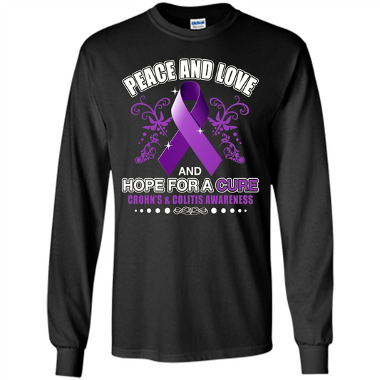 Peace And Love And Hope For A Cure Crohn's and Colitis Awareness T-shirt Black