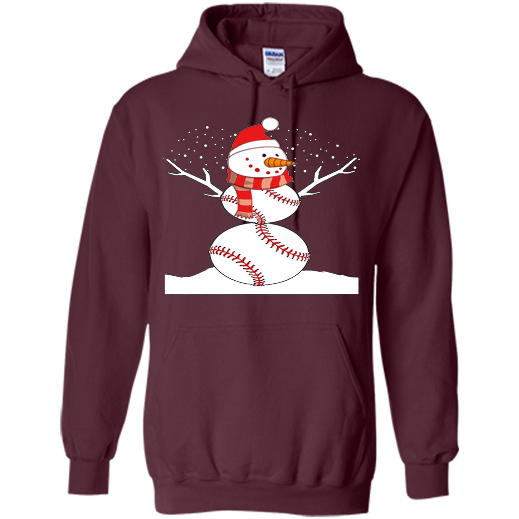 Cute Baseball Snowman Christmas T-Shirt Maroon