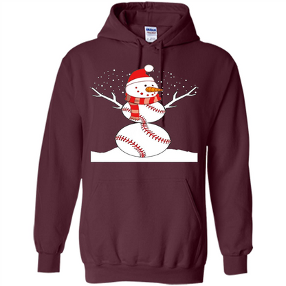 Cute Baseball Snowman Christmas T-Shirt Maroon