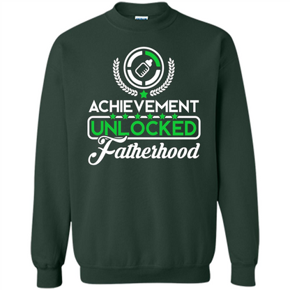 First Father's Day T-shirt Achievement Unlocked Fatherhood Forest Green