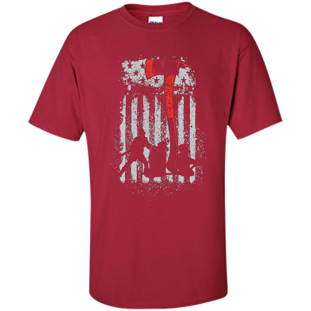 Firefighter With US Flag T-shirt Cardinal