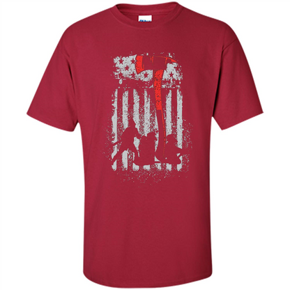 Firefighter With US Flag T-shirt Cardinal