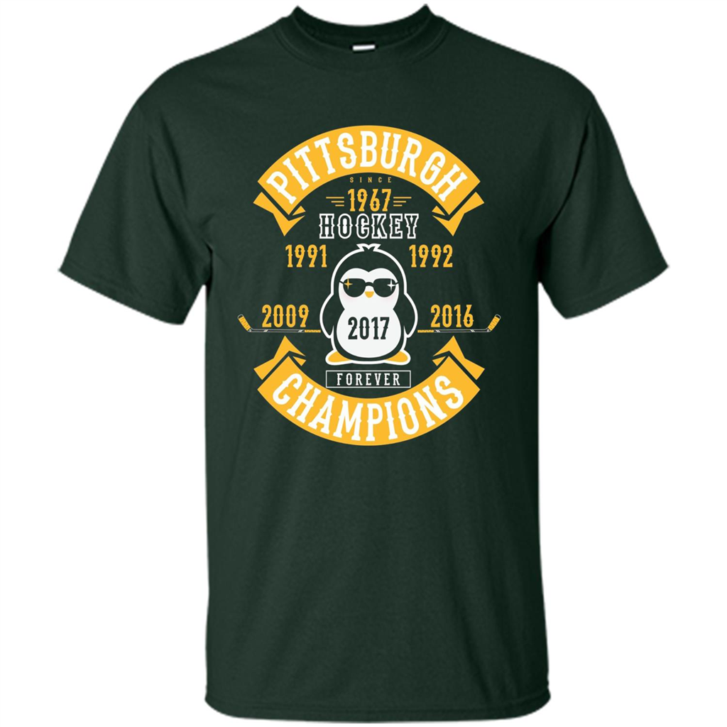 Pittsburgh Hockey 5 Times Cup Champions Cool Penguin T-shirt Forest Green
