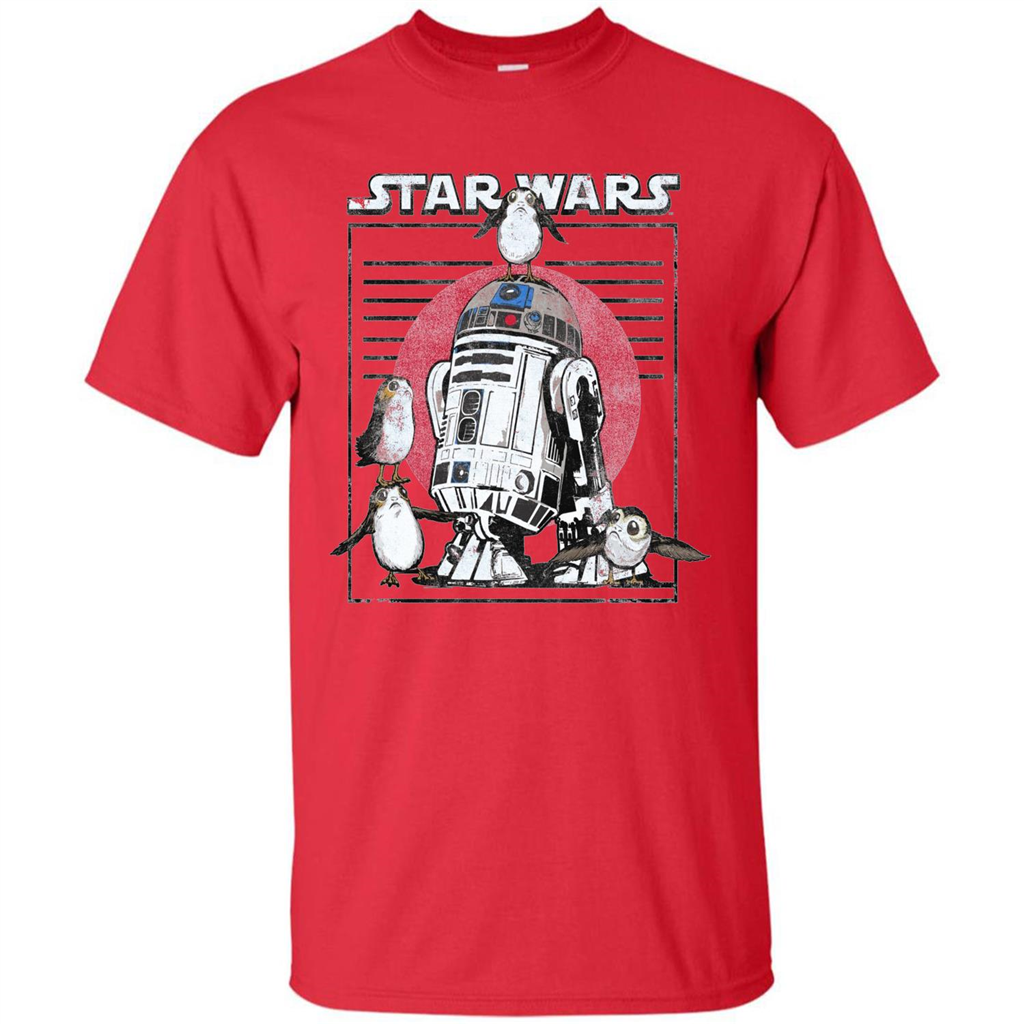 Movie T-shirt Last Jedi Flock Of Porgs Surround R2-D2 T-shirt Red