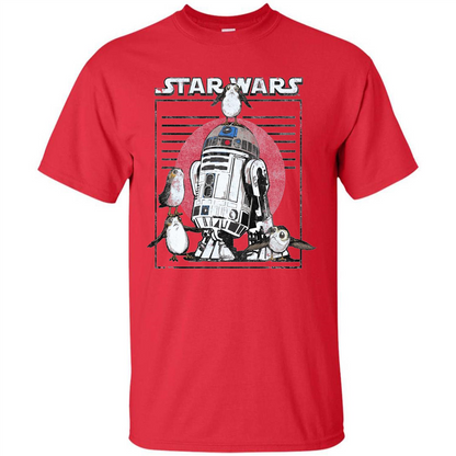 Movie T-shirt Last Jedi Flock Of Porgs Surround R2-D2 T-shirt Red