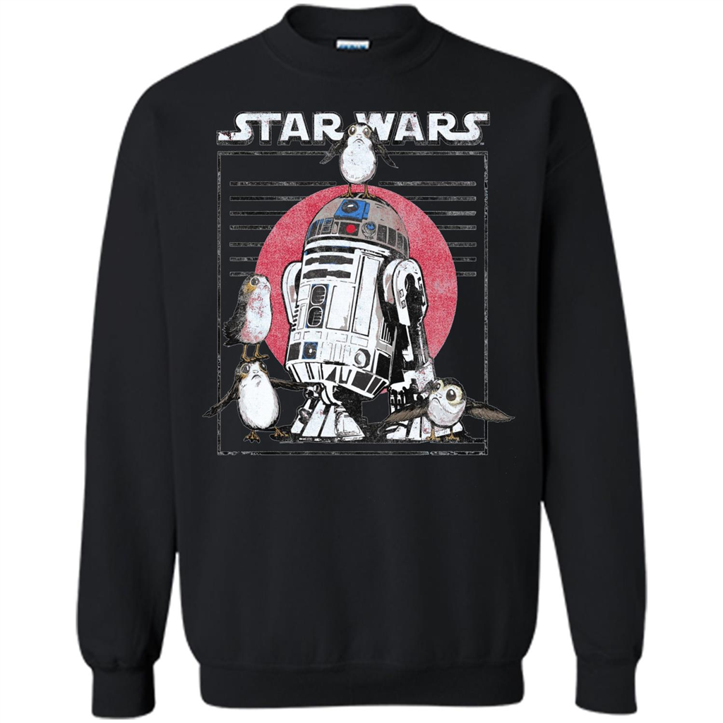 Movie T-shirt Last Jedi Flock Of Porgs Surround R2-D2 T-shirt Black