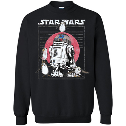 Movie T-shirt Last Jedi Flock Of Porgs Surround R2-D2 T-shirt Black