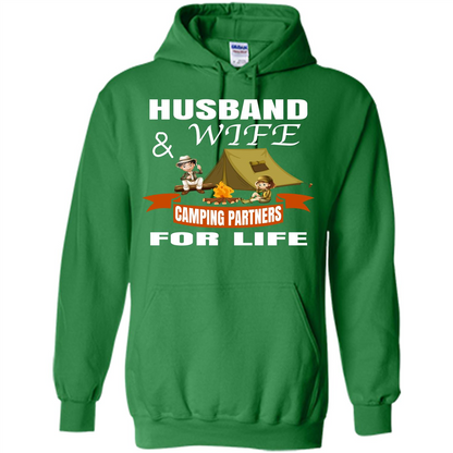 Camping Family T-shirt Husband And Wife Camping Partners For LIfe Irish Green