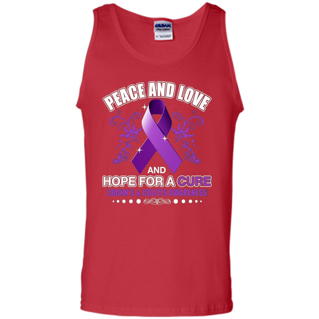 Peace And Love And Hope For A Cure Crohn's and Colitis Awareness T-shirt Red