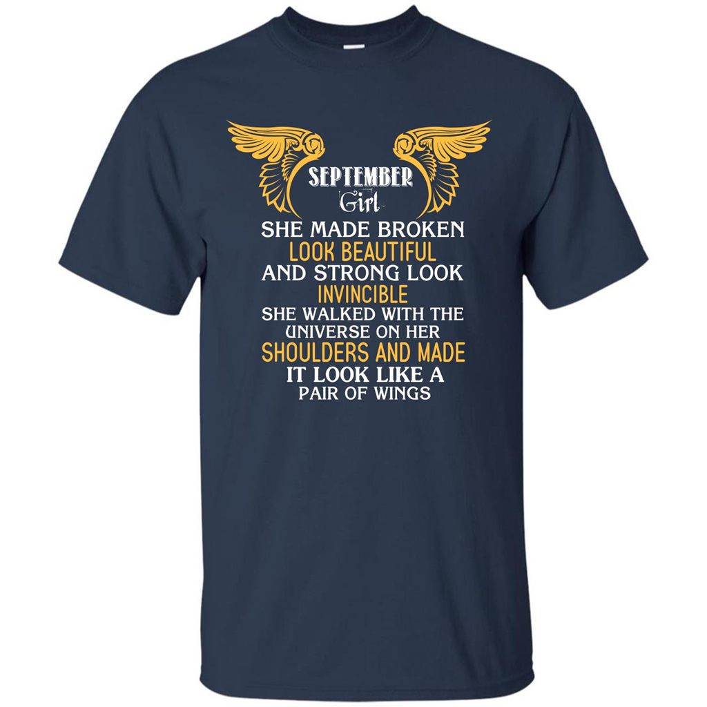 September Girl She Made Broken Look Beautiful T-shirt Navy
