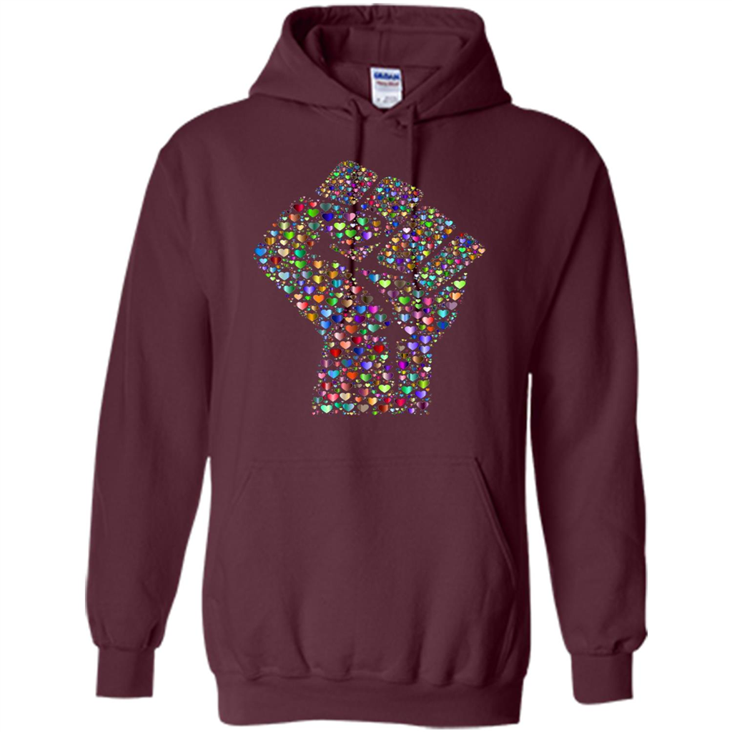 LGBTQ Pride T-shirt Resist Fist LGBTQ Pride Rainbow Hearts Maroon