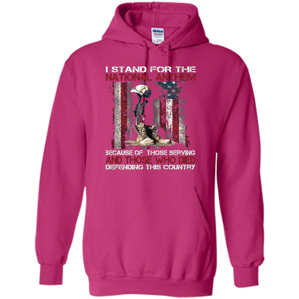 Military T-shirt I Stand For The National Anthem Because Of Those Serving Heliconia