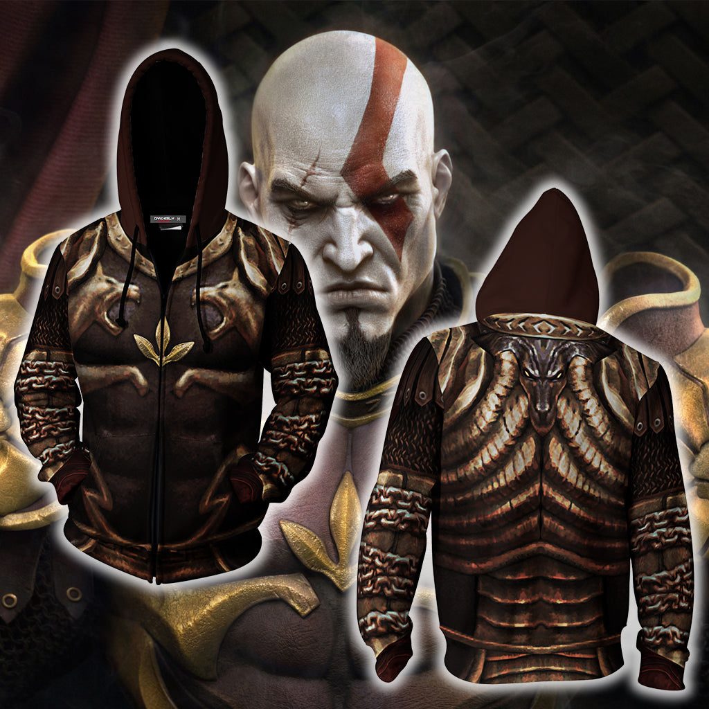 God Of War 2 Kratos Armor Cosplay Zip Up Hoodie Jacket 4XL