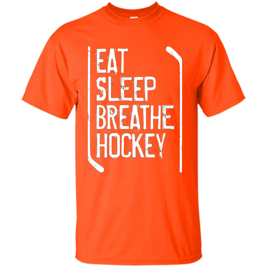Funny Hockey T-shirt Eat Sleep Breathe Hockey T-Shirt Orange