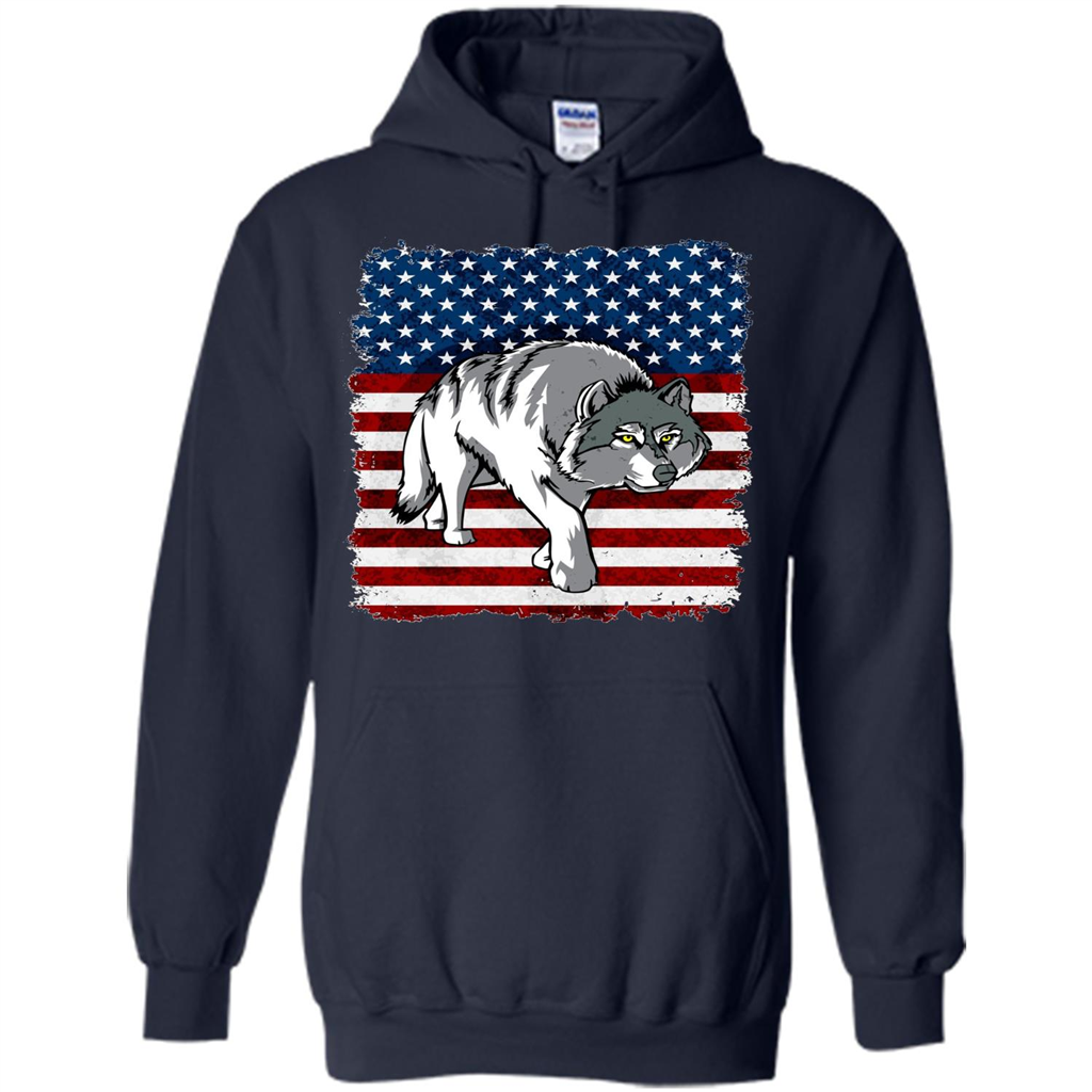 Independence Day T-shirt Grey Wolf On American Flag Patriotic Navy