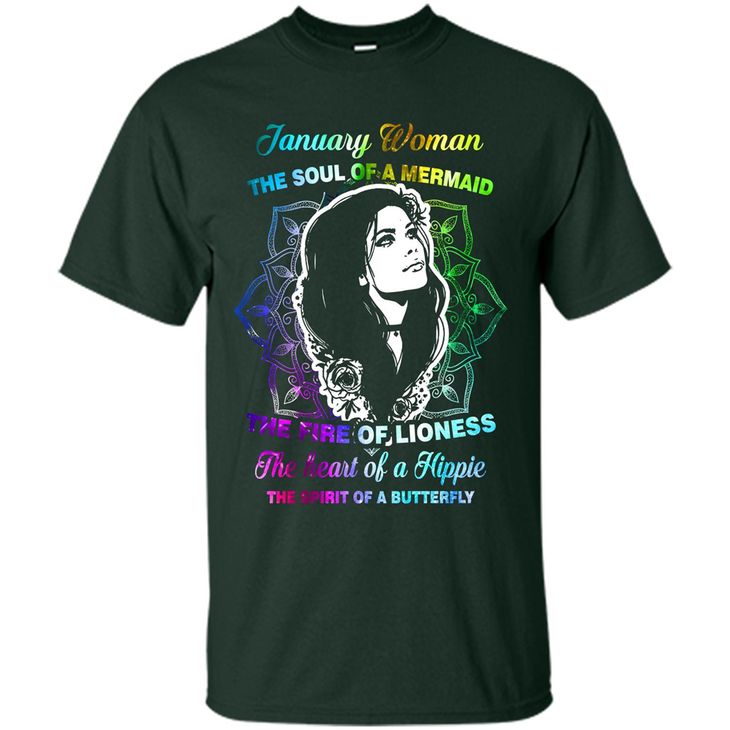 January Woman T-shirt The Heart Of A Hippie Forest Green