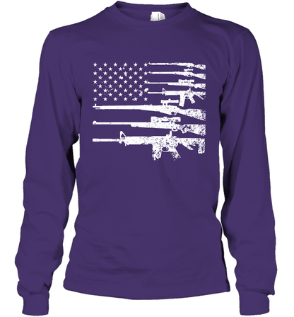 Gun US Flag Veteran Miltary Shirt Long Sleeve T-Shirt Long Sleeve T-Shirt Purple