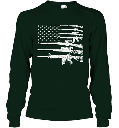 Gun US Flag Veteran Miltary Shirt Long Sleeve T-Shirt Long Sleeve T-Shirt Forest Green
