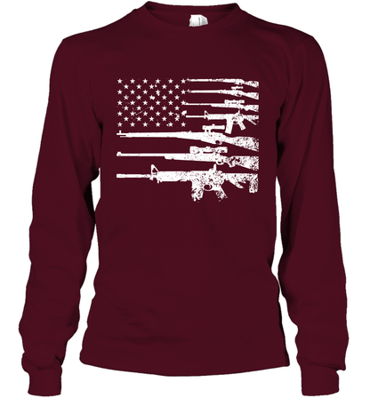 Gun US Flag Veteran Miltary Shirt Long Sleeve T-Shirt Long Sleeve T-Shirt Maroon