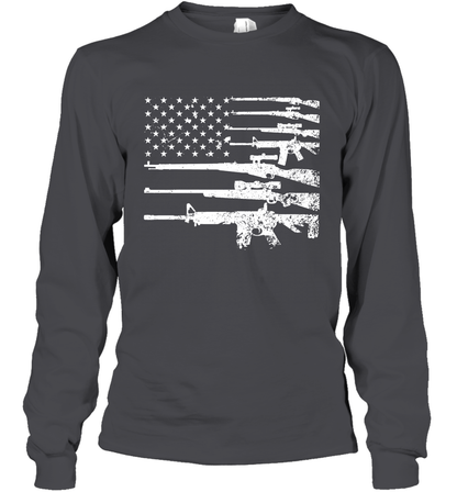 Gun US Flag Veteran Miltary Shirt Long Sleeve T-Shirt Long Sleeve T-Shirt Dark Heather