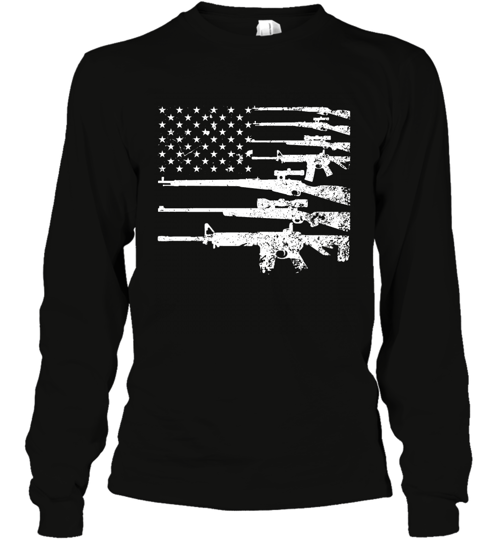 Gun US Flag Veteran Miltary Shirt Long Sleeve T-Shirt Long Sleeve T-Shirt Black