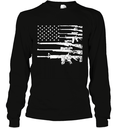 Gun US Flag Veteran Miltary Shirt Long Sleeve T-Shirt Long Sleeve T-Shirt Black