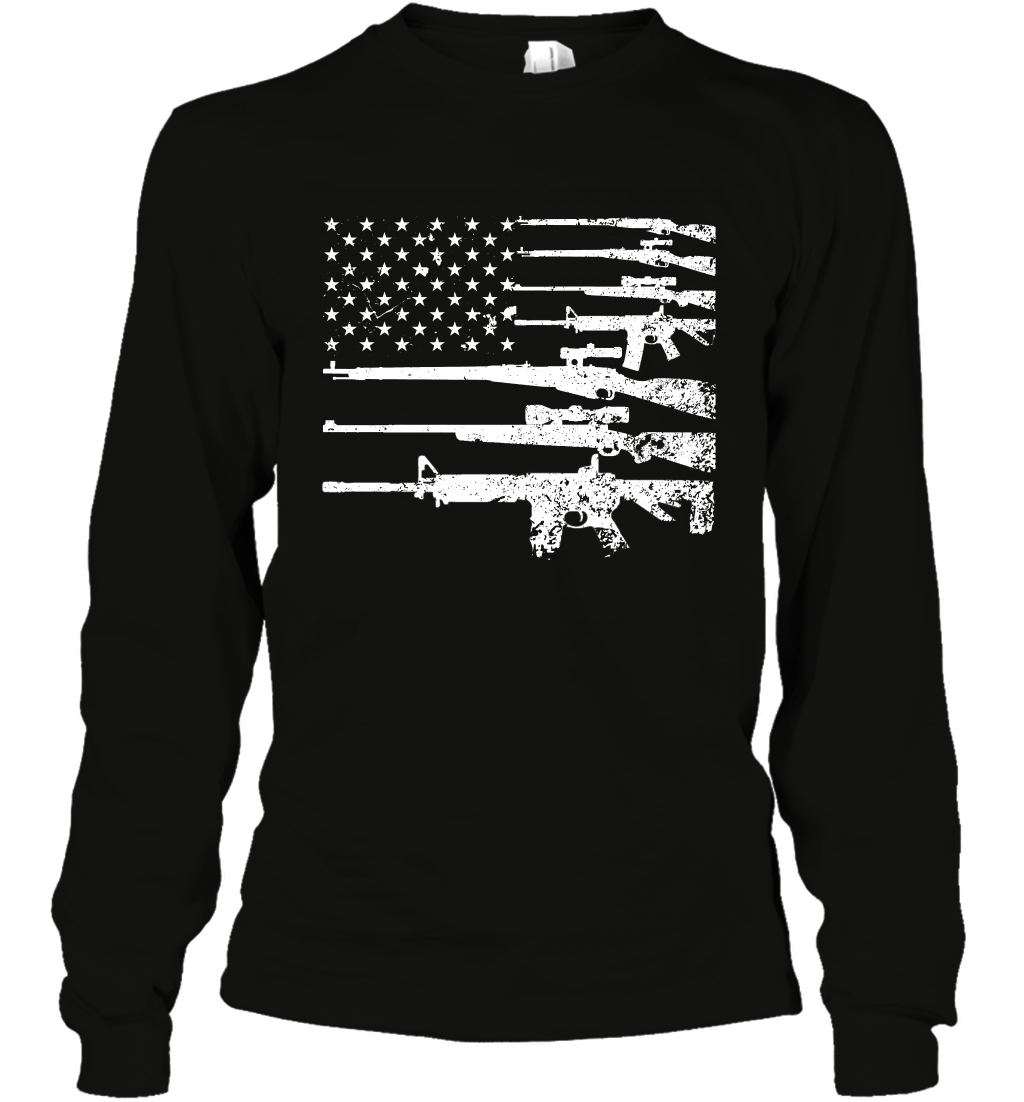 Gun US Flag Veteran Miltary Shirt Long Sleeve T-Shirt