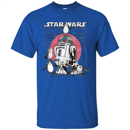Movie T-shirt Last Jedi Flock Of Porgs Surround R2-D2 T-shirt Royal