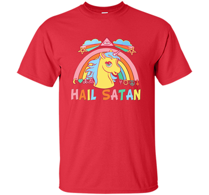 Unicorn Hail Satan Death Metal Rainbown T-shirt Red