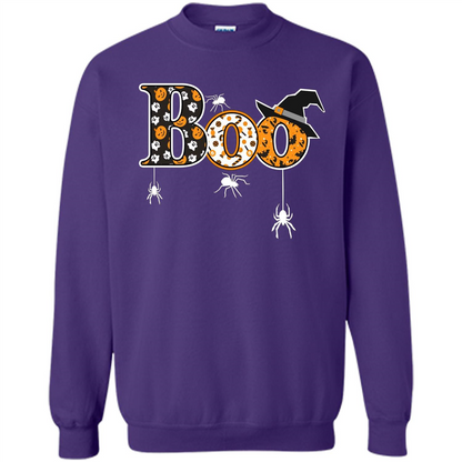 Boo Halloween T-Shirt With Spiders And Witch Hat Orange