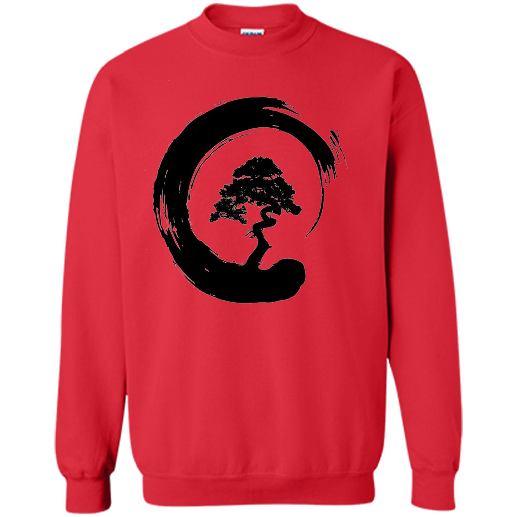 Bonsai Tree in Enso Circle - Buddhist Zen Calligraphy t-hirt Red
