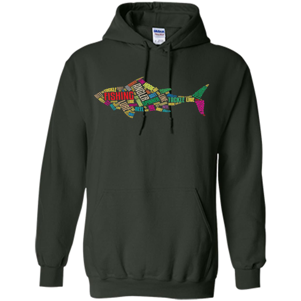 Fishing T-shirt Angler Lure Tackle Hook Reel Forest Green