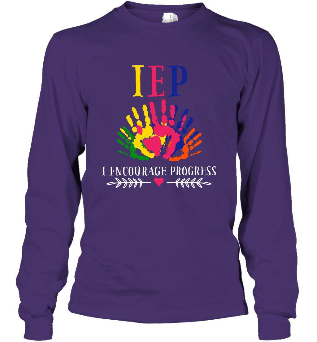 IEP I Encourage Progress Colors Fingerprint Hand Shirt Long Sleeve T-Shirt Long Sleeve T-Shirt Purple