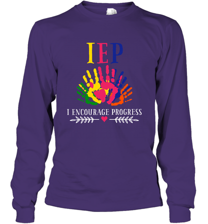 IEP I Encourage Progress Colors Fingerprint Hand Shirt Long Sleeve T-Shirt Long Sleeve T-Shirt Purple