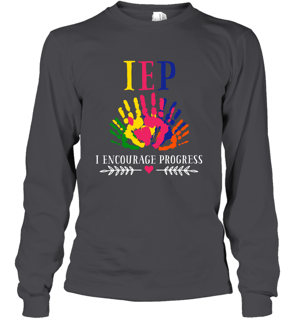 IEP I Encourage Progress Colors Fingerprint Hand Shirt Long Sleeve T-Shirt Long Sleeve T-Shirt Dark Heather