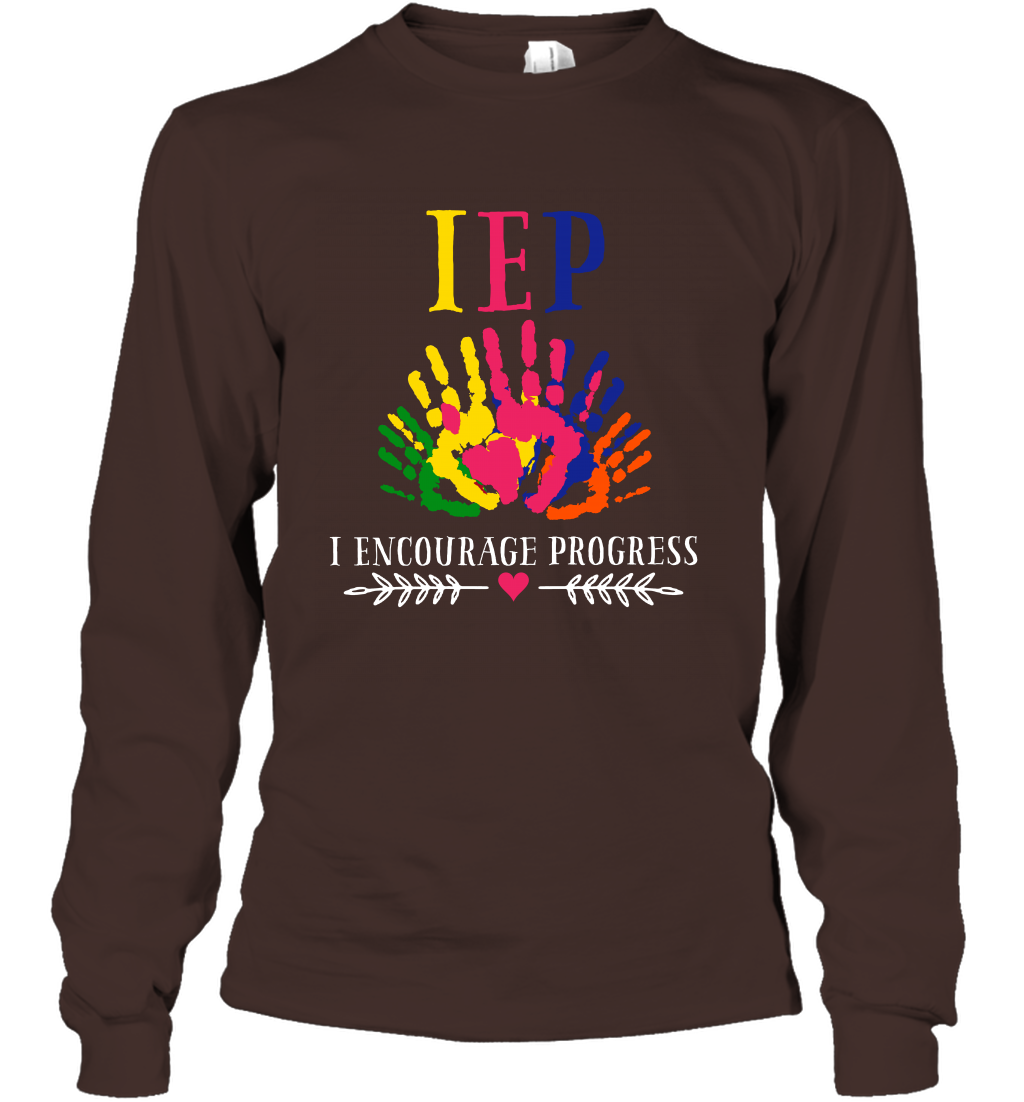 IEP I Encourage Progress Colors Fingerprint Hand Shirt Long Sleeve T-Shirt Long Sleeve T-Shirt Dark Chocolate