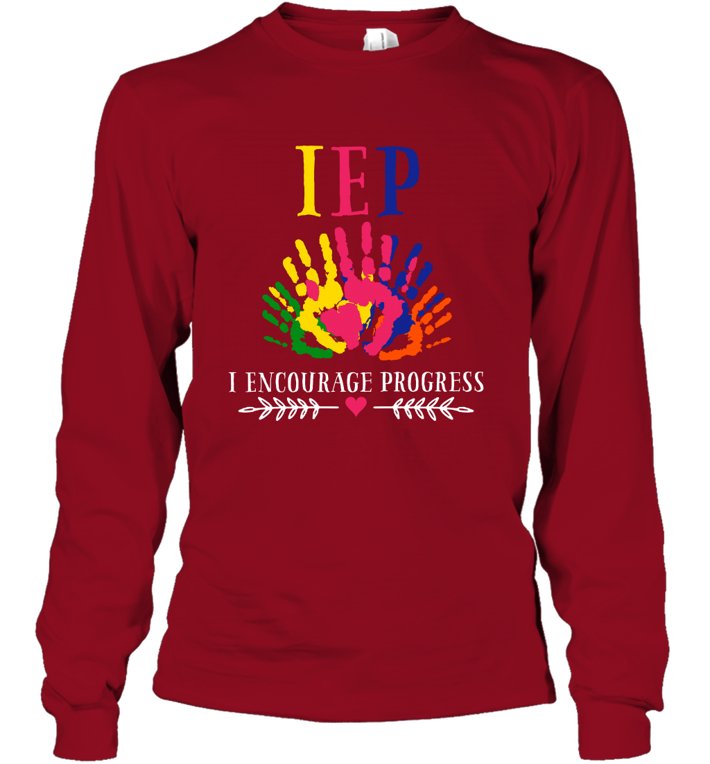 IEP I Encourage Progress Colors Fingerprint Hand Shirt Long Sleeve T-Shirt Long Sleeve T-Shirt Cardinal Red