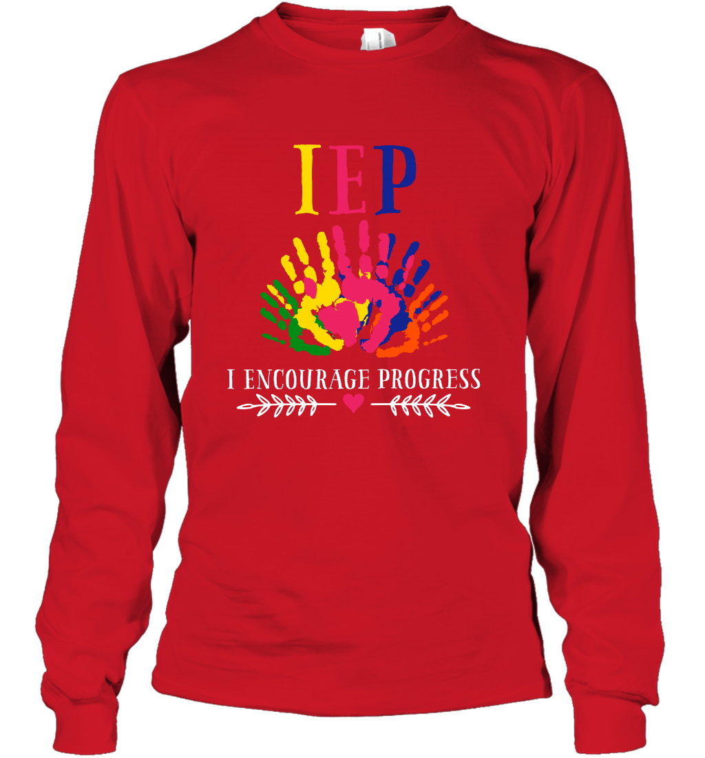 IEP I Encourage Progress Colors Fingerprint Hand Shirt Long Sleeve T-Shirt Long Sleeve T-Shirt Red