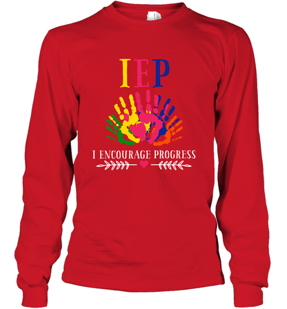 IEP I Encourage Progress Colors Fingerprint Hand Shirt Long Sleeve T-Shirt Long Sleeve T-Shirt Red