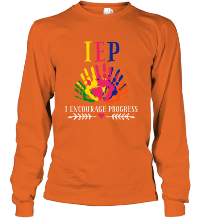 IEP I Encourage Progress Colors Fingerprint Hand Shirt Long Sleeve T-Shirt Long Sleeve T-Shirt Orange